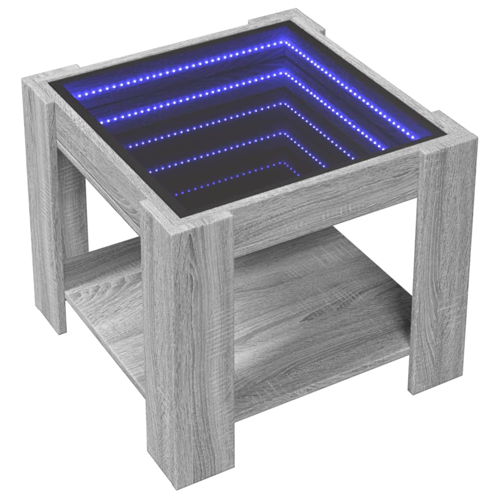 sofabord med LED-lys 53x53x45 cm konstrueret træ grå sonoma-eg