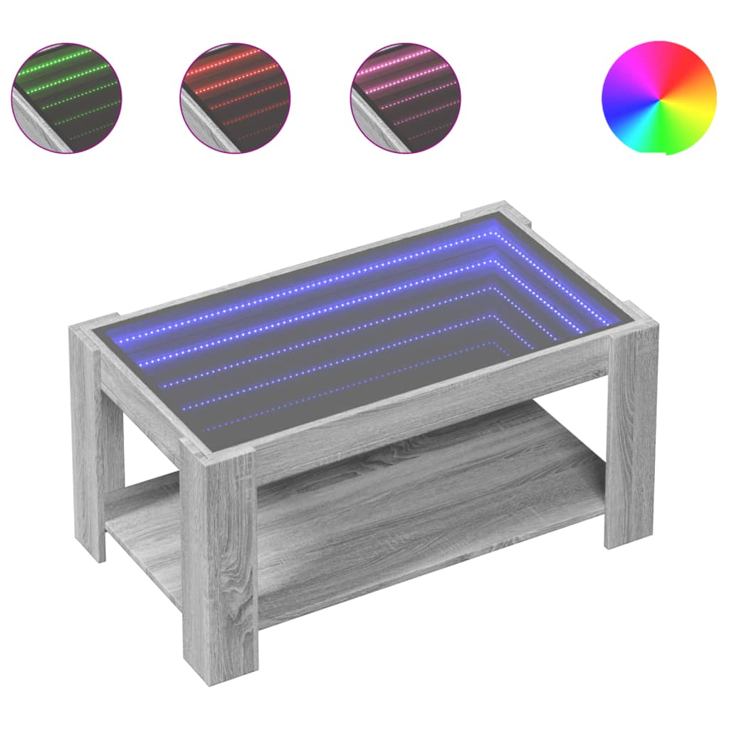 sofabord med LED-lys 93x53x45 cm konstrueret træ grå sonoma-eg