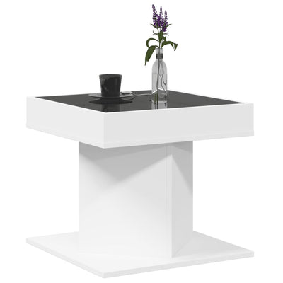 sofabord med LED-lys 50x50x45 cm konstrueret træ hvid