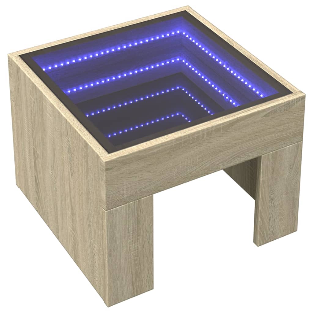 sofabord med Infinity LED-lys 40x40x30 cm sonoma-eg