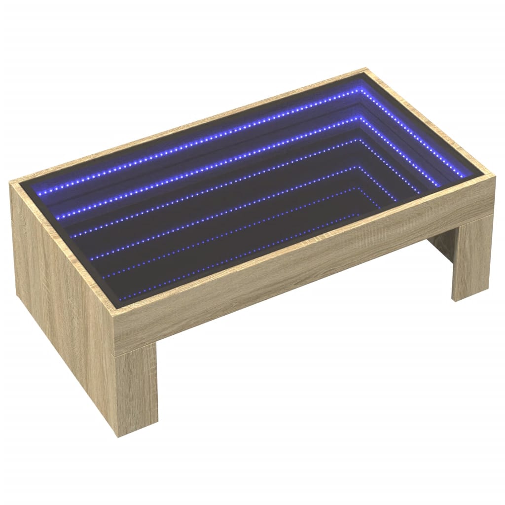 sofabord med Infinity LED-lys 90x50x30 cm sonoma-eg