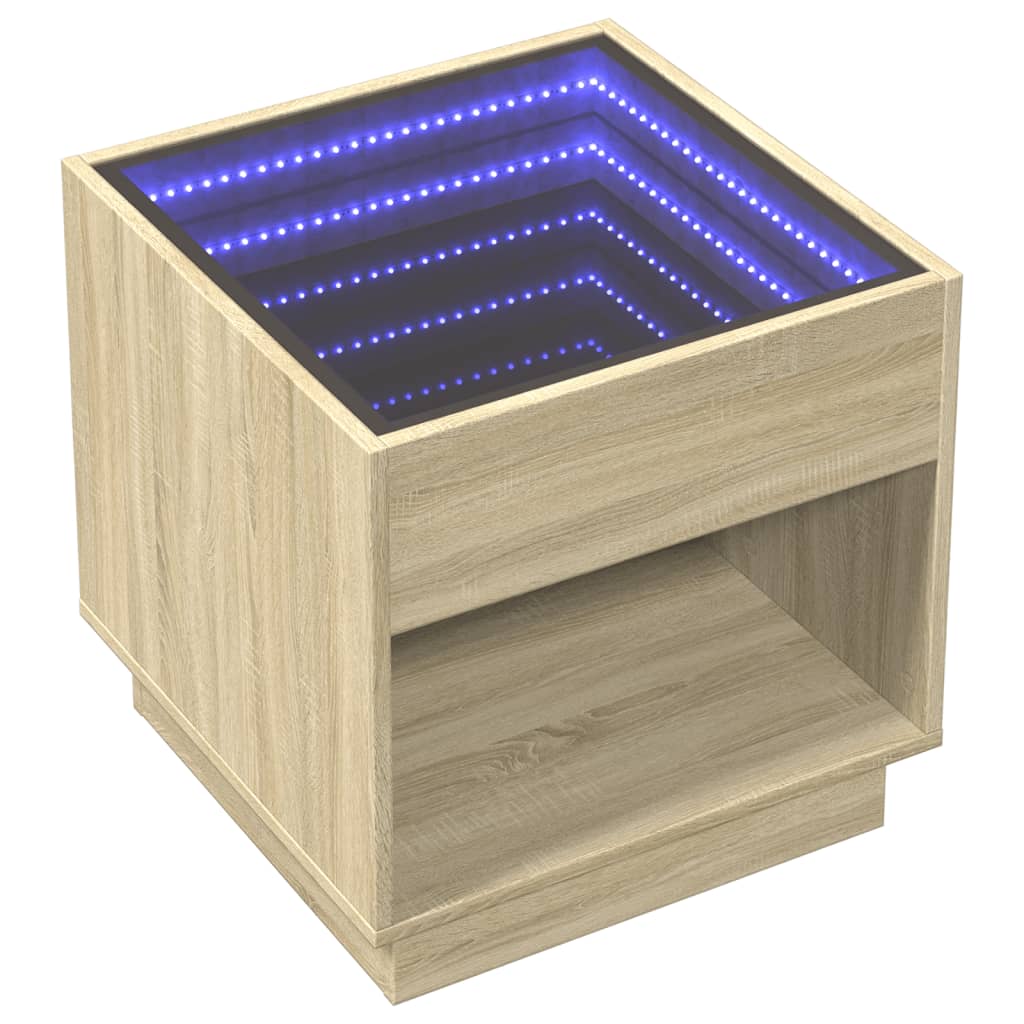 sofabord med Infinity LED-lys 50x50x50 cm sonoma-eg