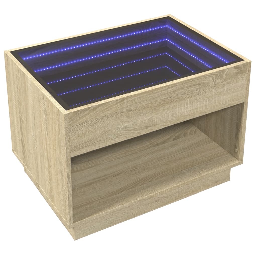 sofabord med Infinity LED-lys 70x50x50 cm sonoma-eg