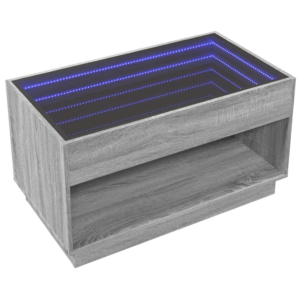 sofabord med Infinity LED-lys 90x50x50 cm grå sonoma-eg