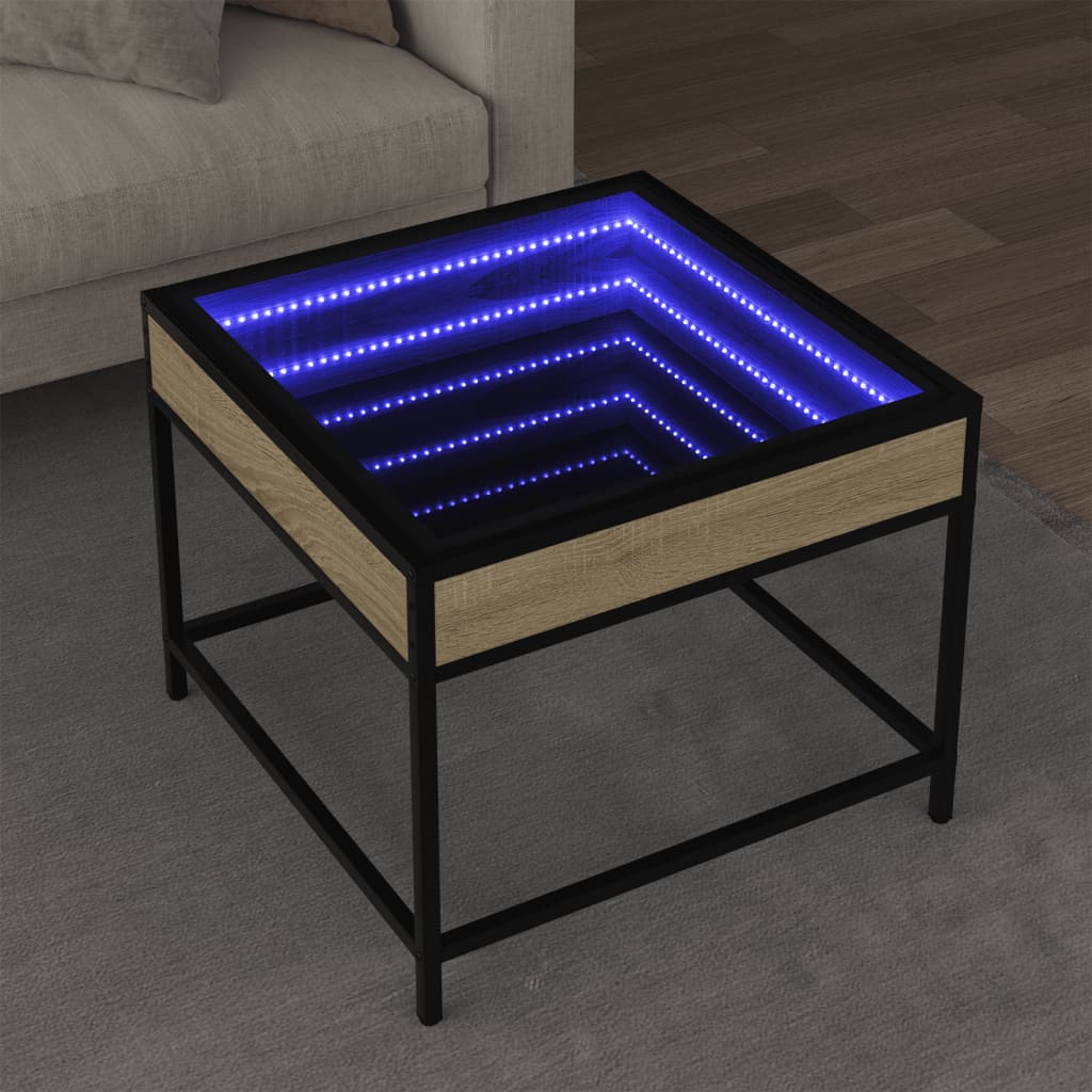 sofabord med Infinity LED-lys 50x50x41 cm sonoma-eg