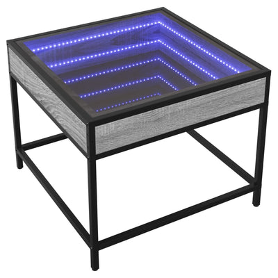 sofabord med Infinity LED-lys 50x50x41 cm grå sonoma-eg