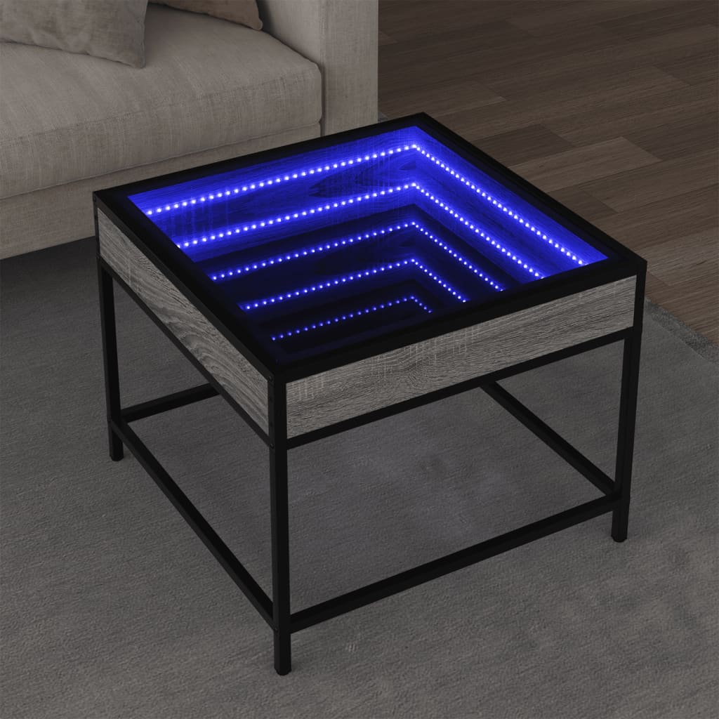 sofabord med Infinity LED-lys 50x50x41 cm grå sonoma-eg