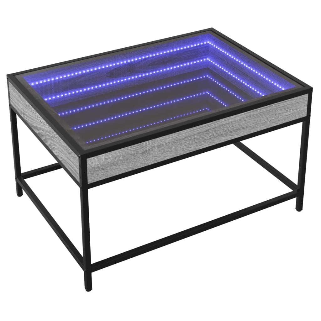 sofabord med Infinity LED-lys 70x50x41 cm grå sonoma-eg