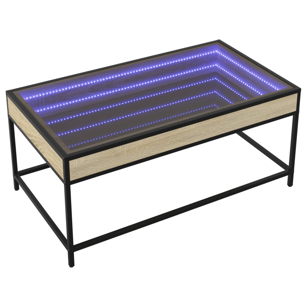 sofabord med Infinity LED-lys 90x50x41 cm sonoma-eg