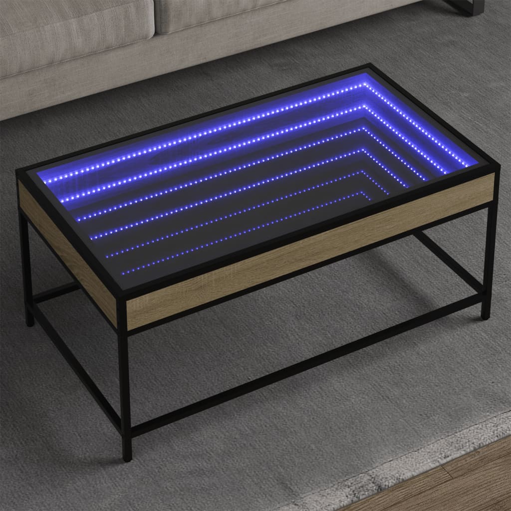 sofabord med Infinity LED-lys 90x50x41 cm sonoma-eg