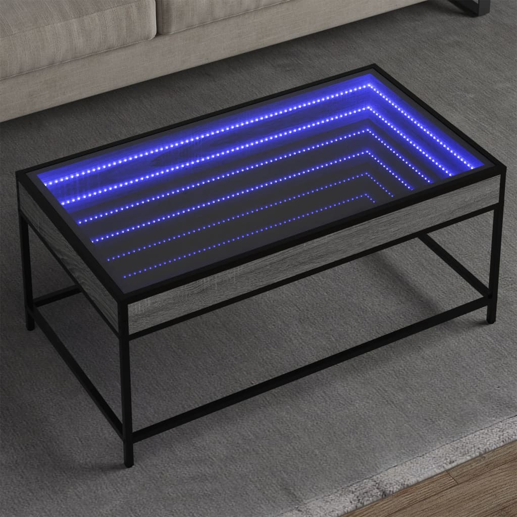 sofabord med Infinity LED-lys 90x50x41 cm grå sonoma-eg