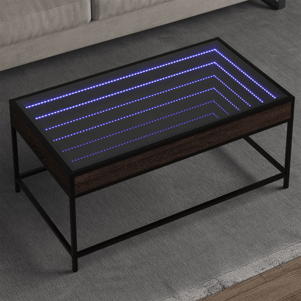 sofabord med Infinity LED-lys 90x50x41 cm brun egetræsfarve