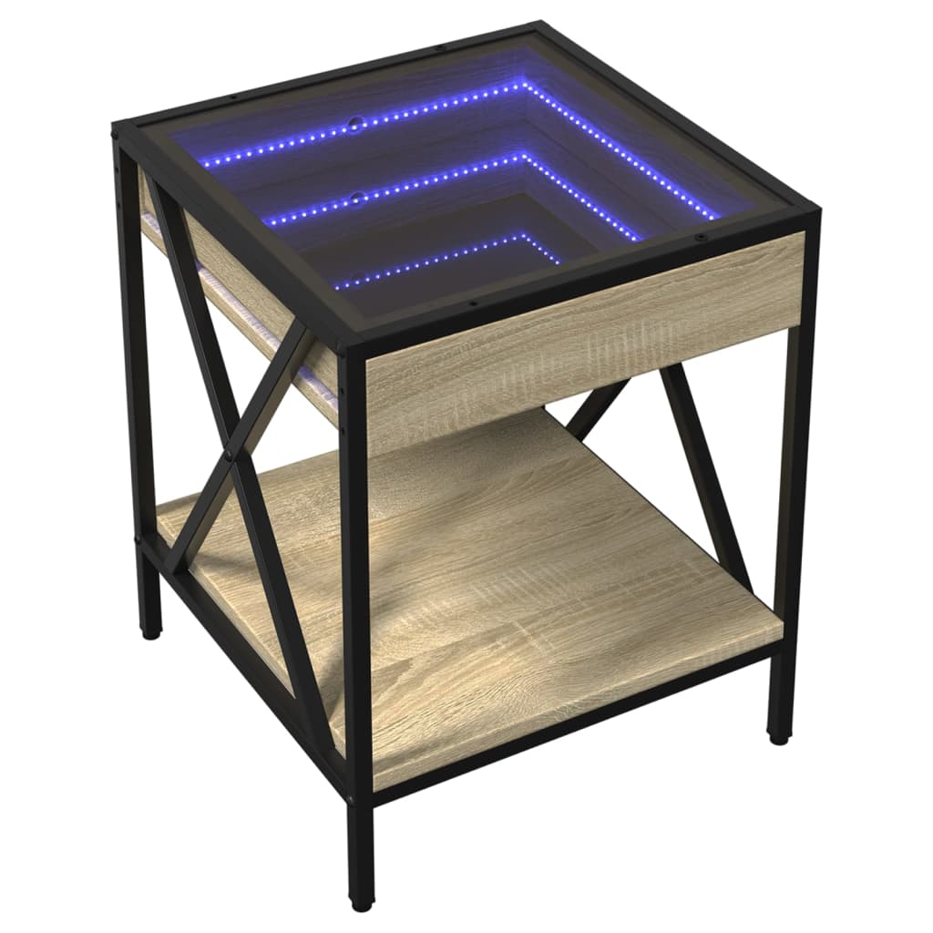 sofabord med Infinity LED-lys 40x40x49 cm sonoma-eg