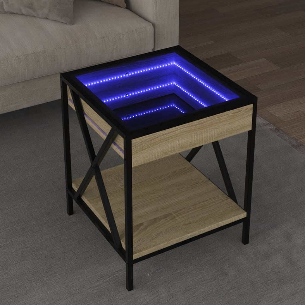 sofabord med Infinity LED-lys 40x40x49 cm sonoma-eg