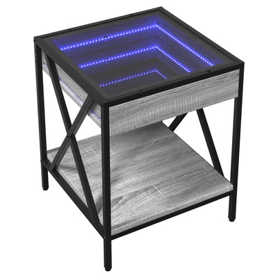 sofabord med Infinity LED-lys 40x40x49 cm grå sonoma-eg