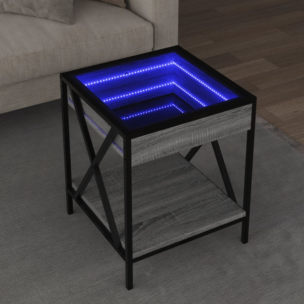 sofabord med Infinity LED-lys 40x40x49 cm grå sonoma-eg