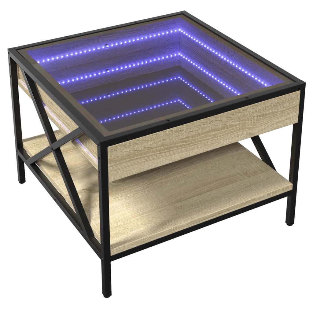 sofabord med Infinity LED-lys 50x50x38 cm sonoma-eg