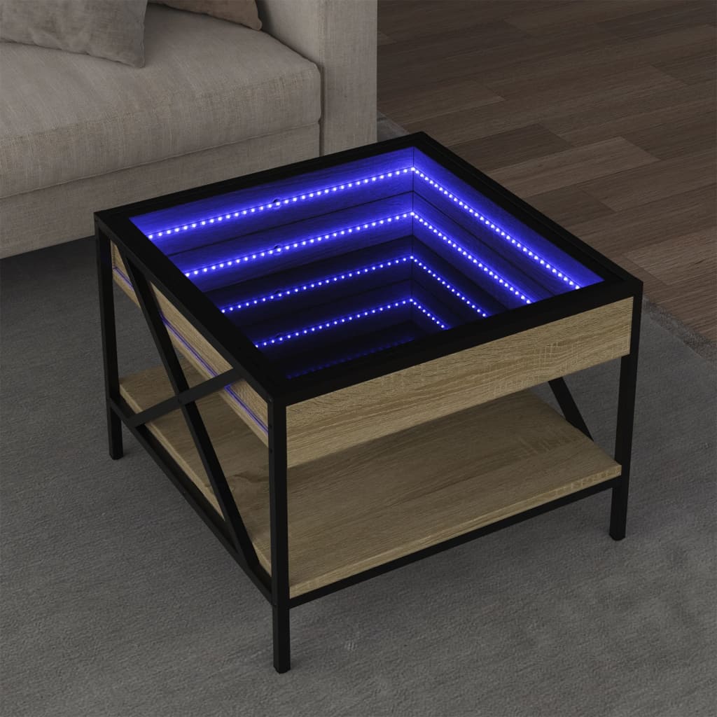 sofabord med Infinity LED-lys 50x50x38 cm sonoma-eg