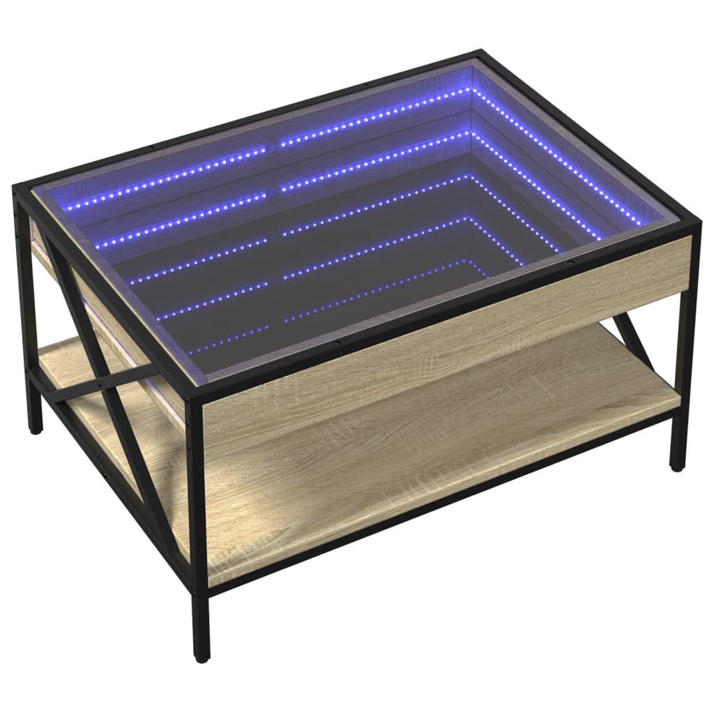 sofabord med Infinity LED-lys 70x50x38 cm sonoma-eg