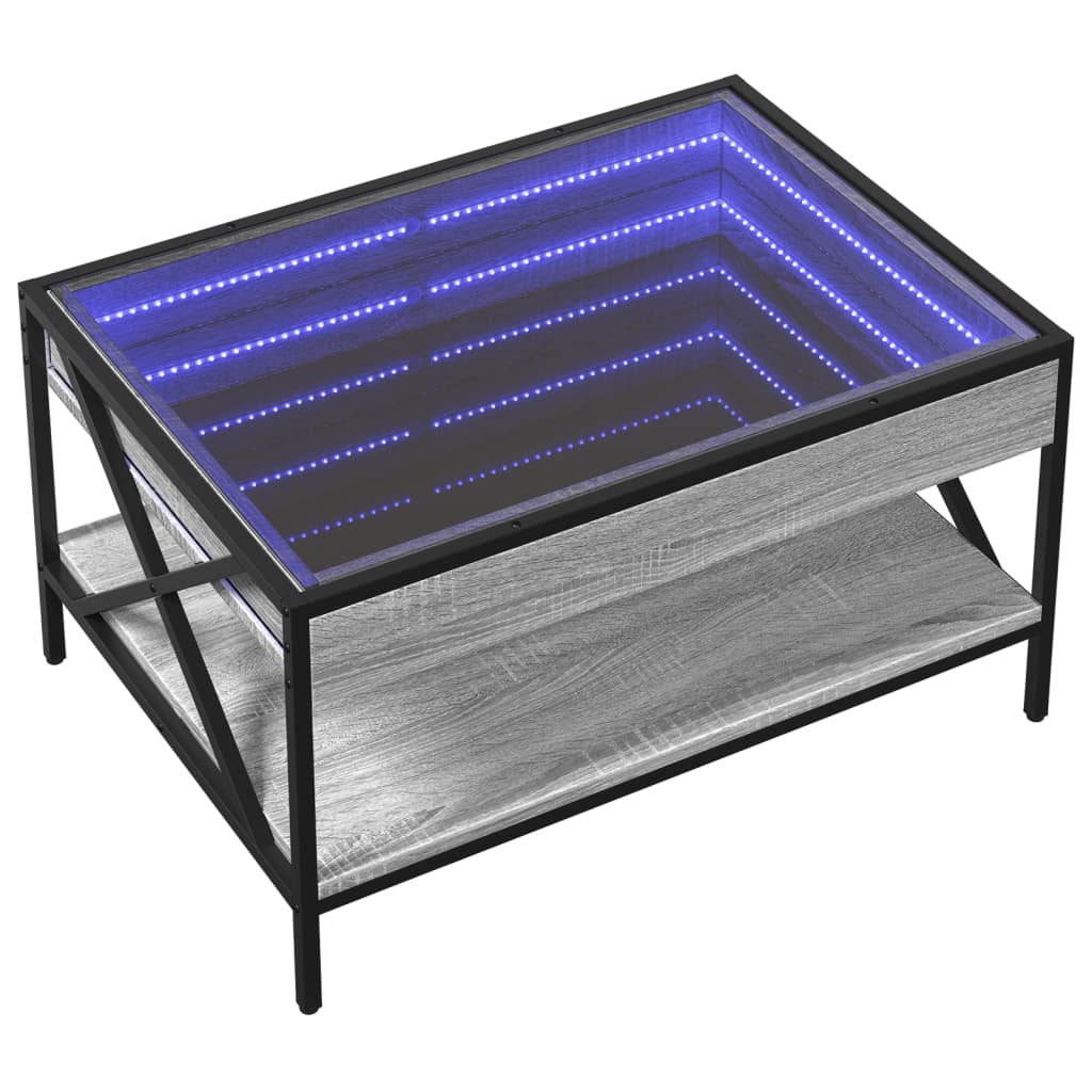 sofabord med Infinity LED-lys 70x50x38 cm grå sonoma-eg