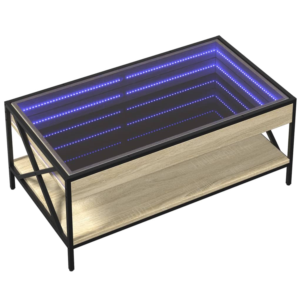 sofabord med Infinity LED-lys 90x50x38 cm sonoma-eg