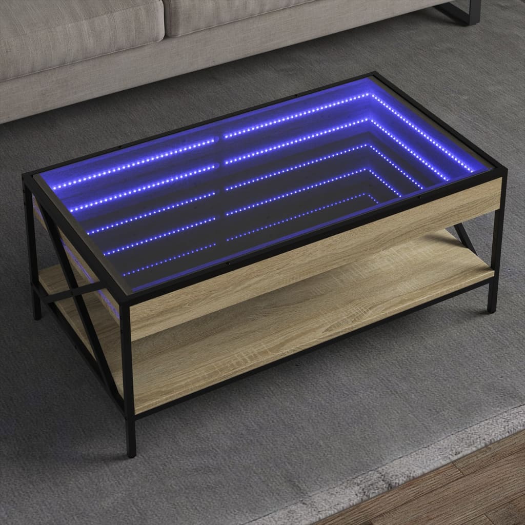 sofabord med Infinity LED-lys 90x50x38 cm sonoma-eg