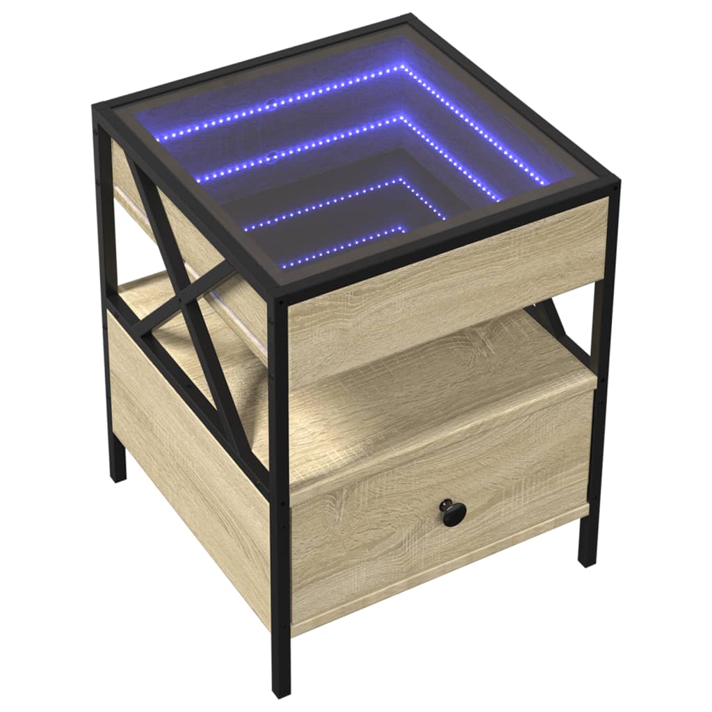 sofabord med Infinity LED-lys 40x40x51 cm sonoma-eg