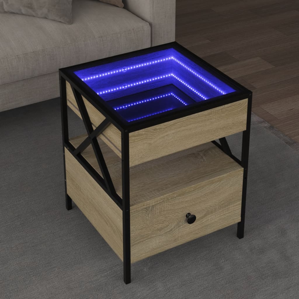 sofabord med Infinity LED-lys 40x40x51 cm sonoma-eg