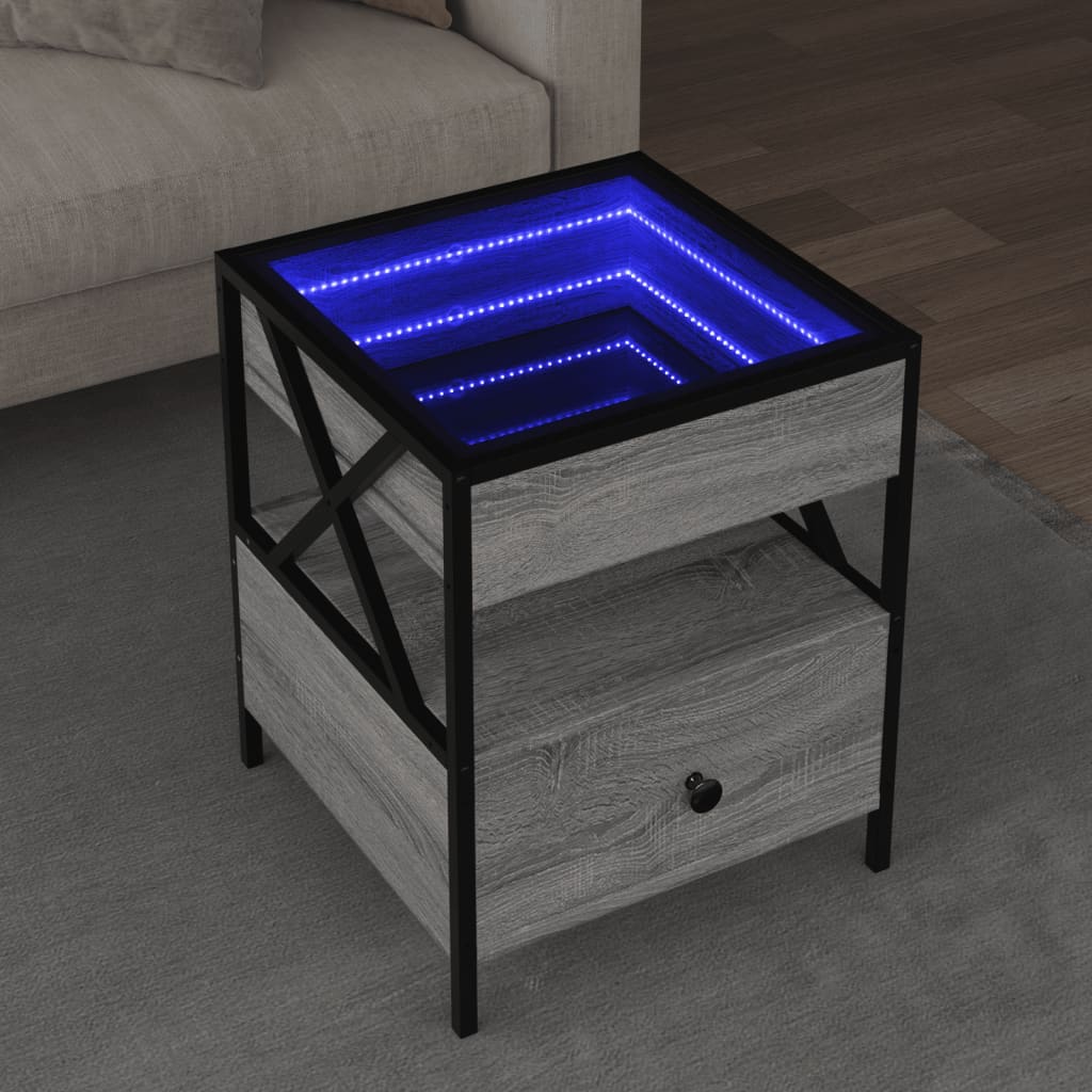 sofabord med Infinity LED-lys 40x40x51 cm grå sonoma-eg