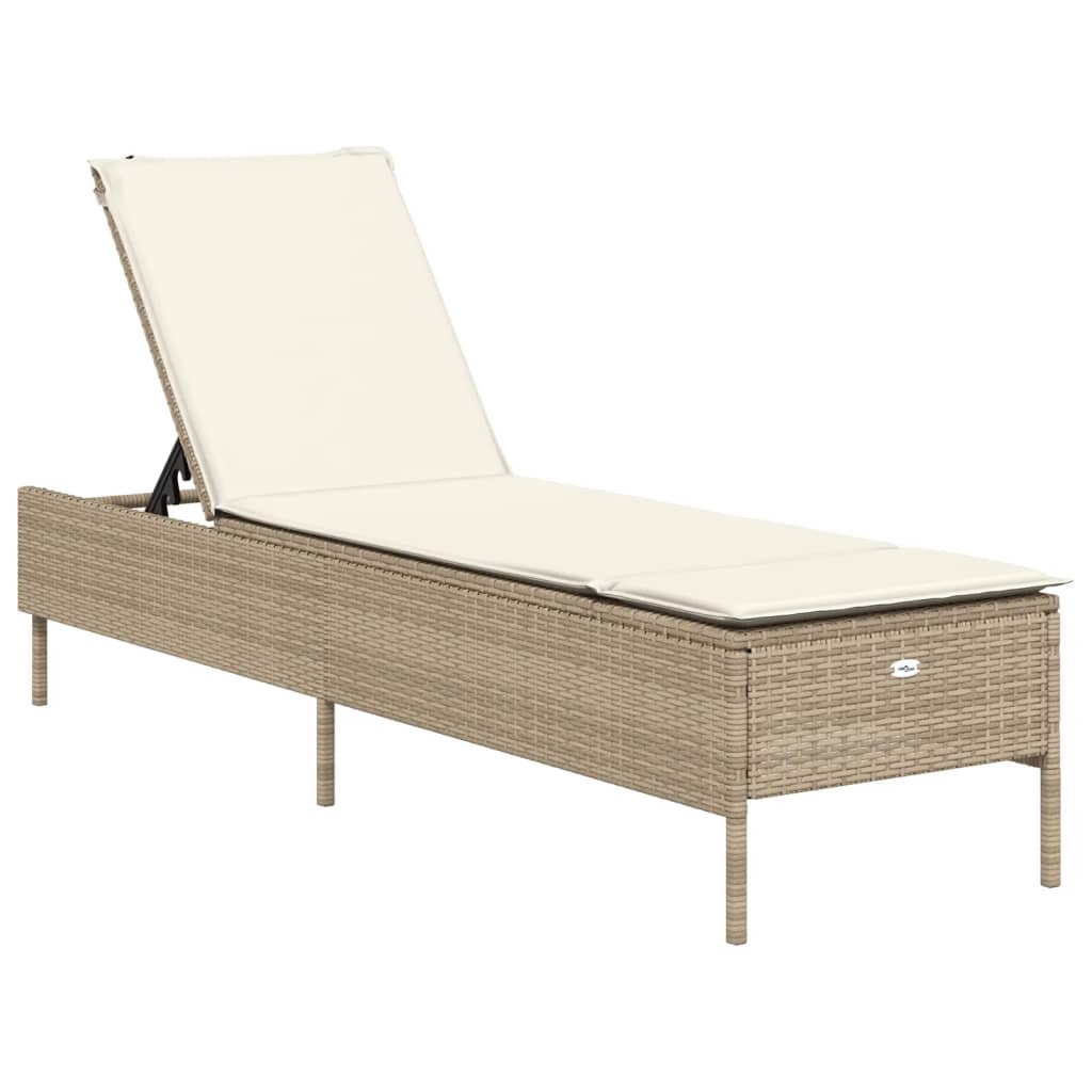 liggestolesæt med hynde 3 dele polyrattan beige