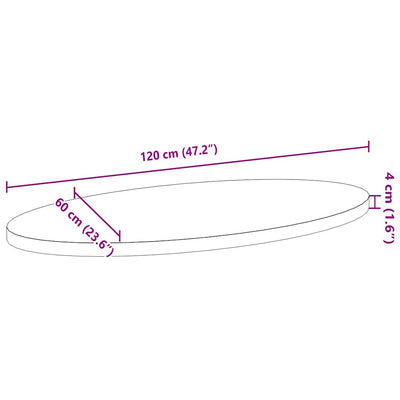 bordplade 120x60x4 cm massivt egetræ oval