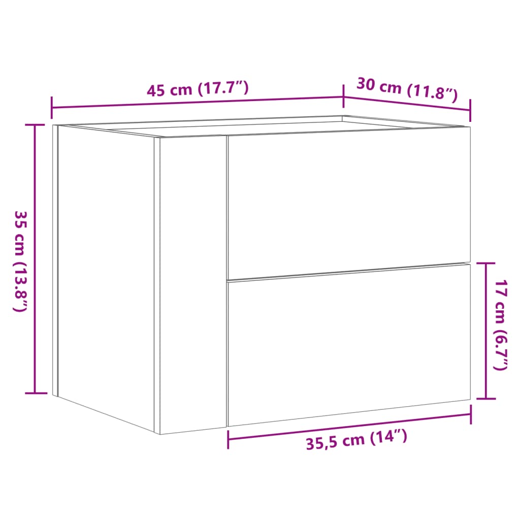 væghængt sengebord 45x30x35 cm røget egetræsfarve