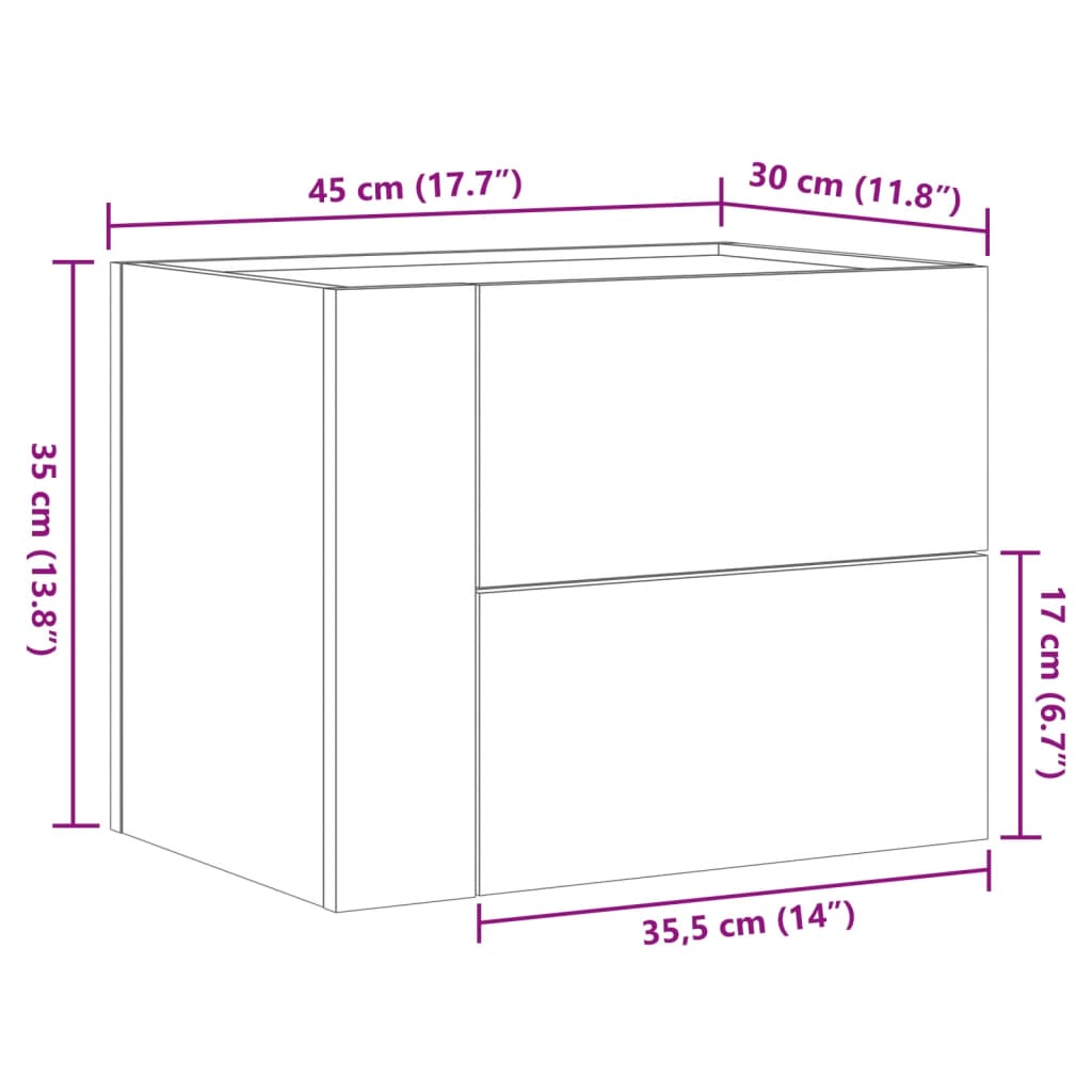 væghængte sengeborde 2 stk. 45x30x35 cm grå sonoma-eg