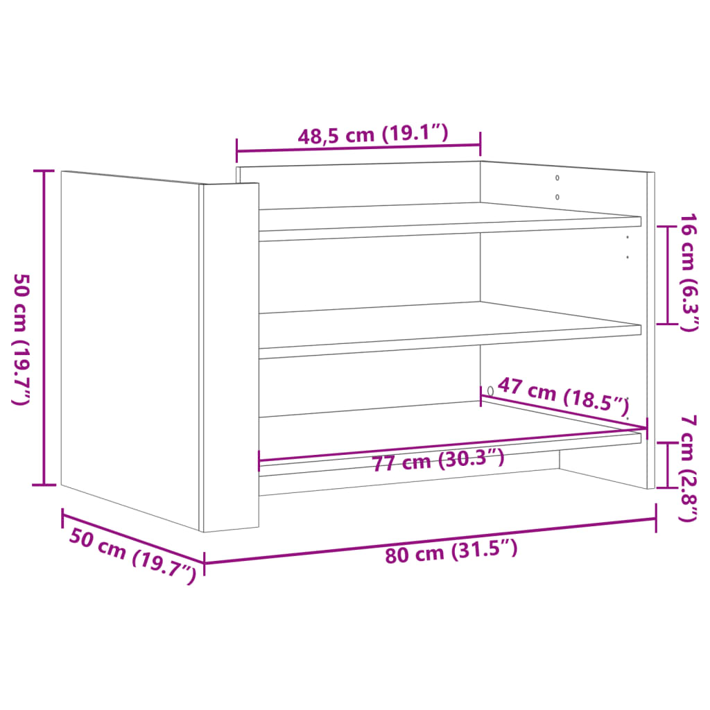 sofabord 80x50x50 cm konstrueret træ sort