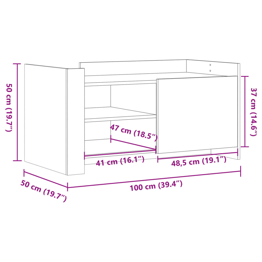 sofabord 100x50x50 cm konstrueret træ sonoma-eg