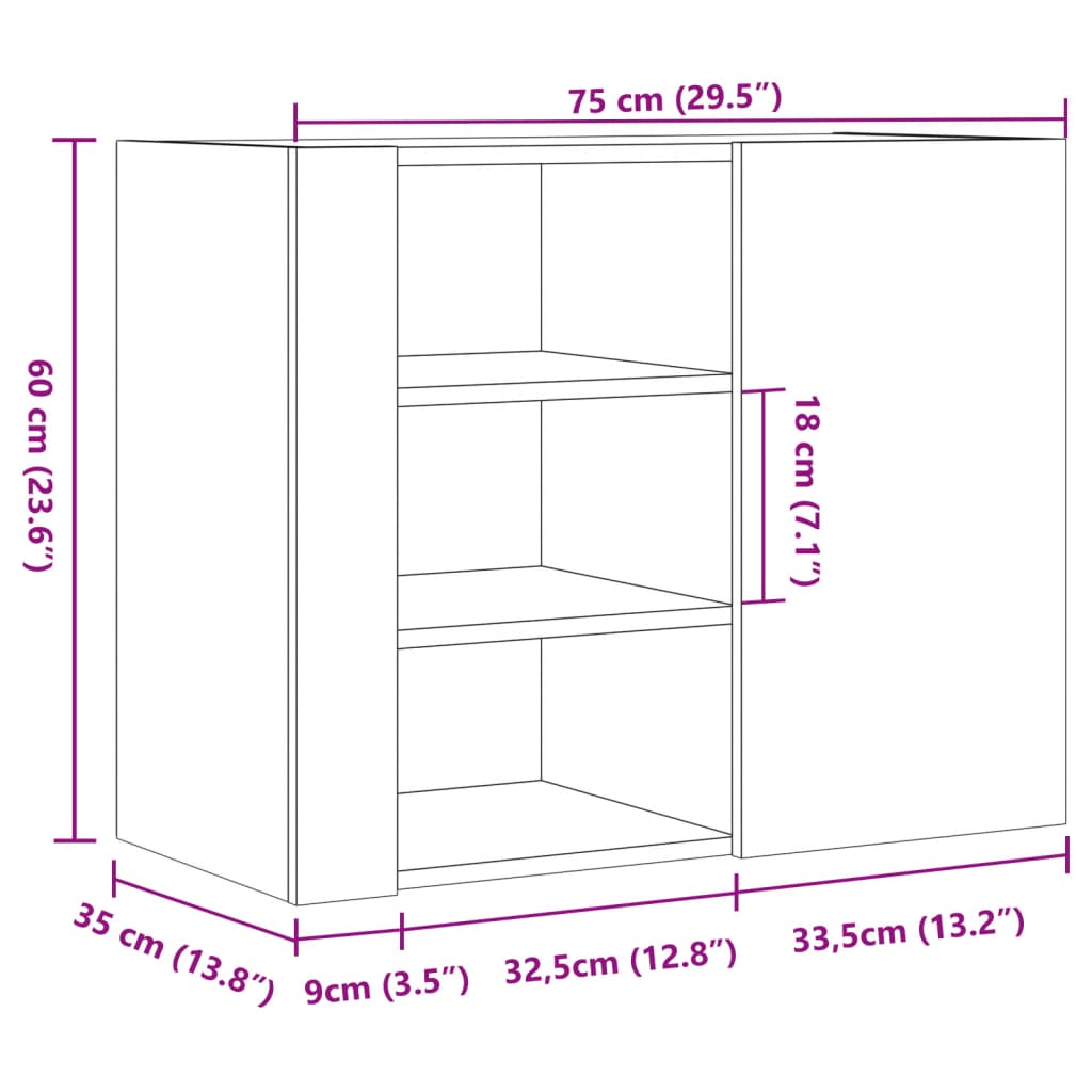 vægskab 75x31x70 cm konstrueret træ hvid