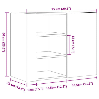 vægskab 75x31x70 cm konstrueret træ hvid