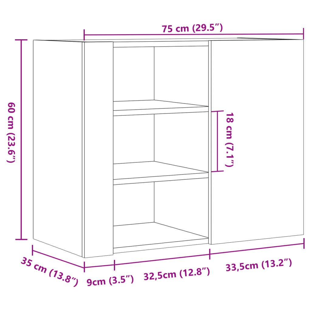 vægskab 75x35x60 cm konstrueret træ sonoma-eg