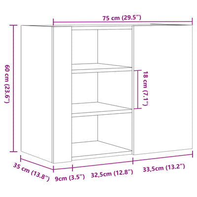 vægskab 75x35x60 cm konstrueret træ sonoma-eg