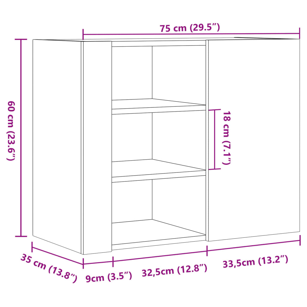 vægskab 75x35x60 cm konstrueret træ brun egetræsfarve