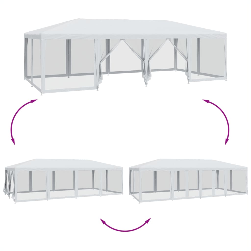 festtelt med 12 sidevægge 8x4 m trådnet HDPE hvid