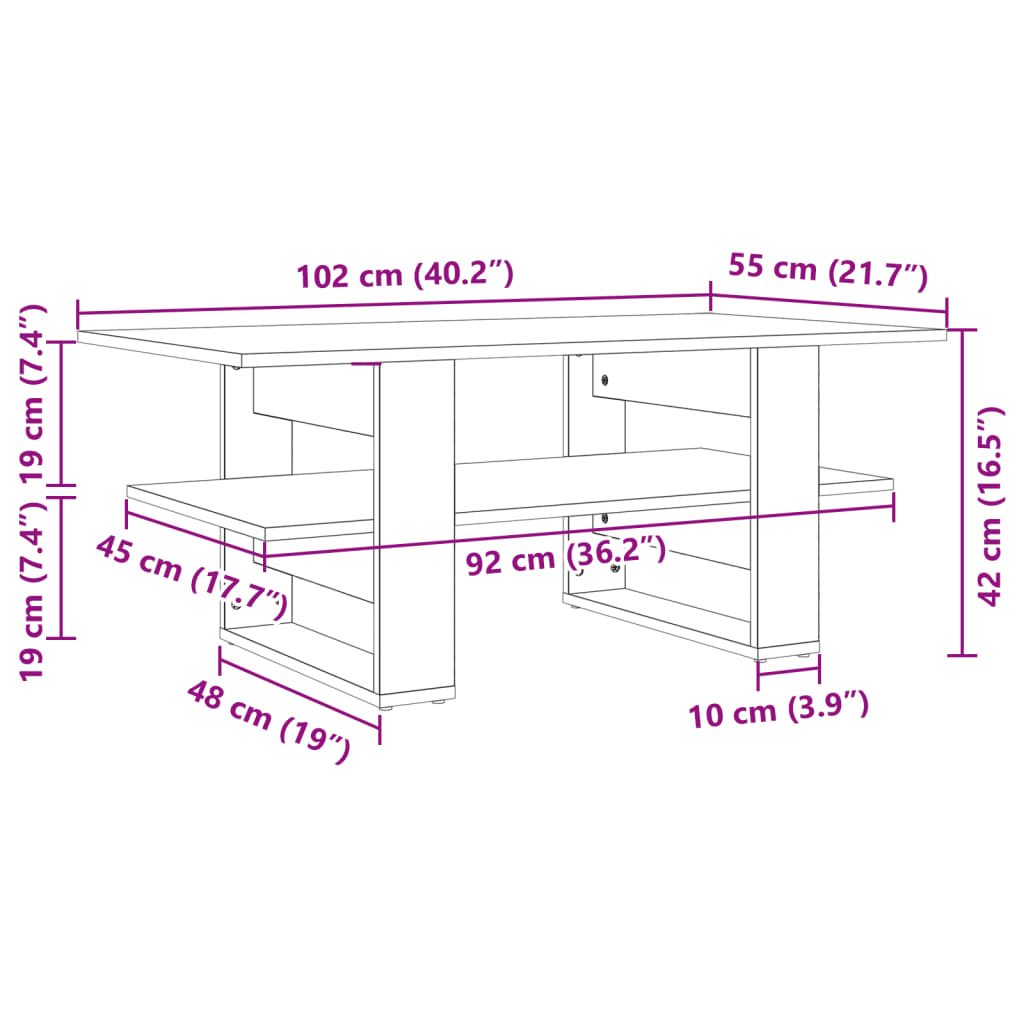 sofabord 102x55x42 cm konstrueret træ hvid