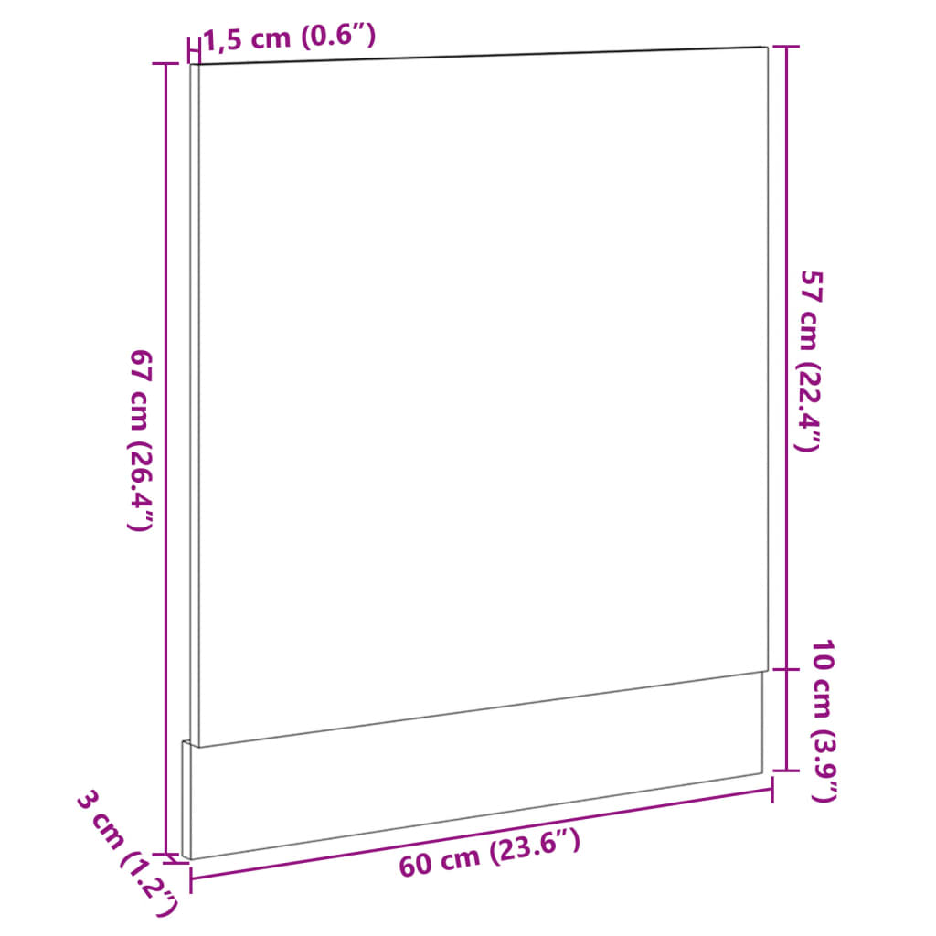 låge til opvaskemaskine 60x3x67 cm konstrueret træ sonoma-eg