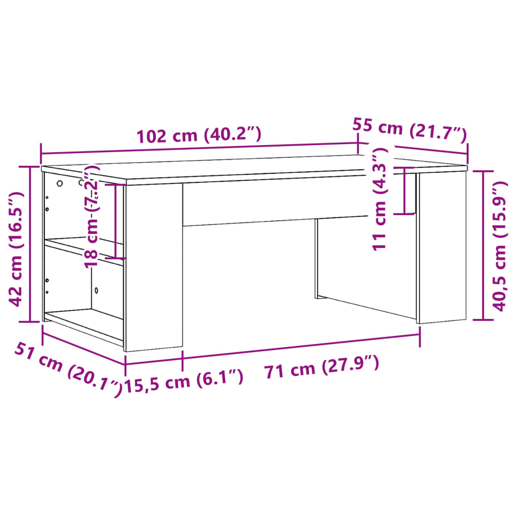 sofabord 102x55x42 cm konstrueret træ sonoma-eg