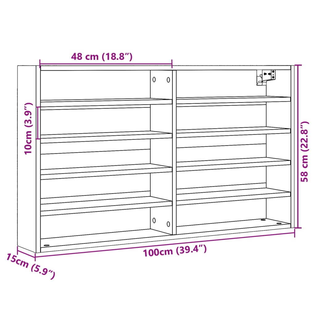 vitrineskab 100x15x58 cm konstrueret træ sonoma-eg