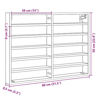 vitrineskab 80x8,5x58 cm konstrueret træ hvid