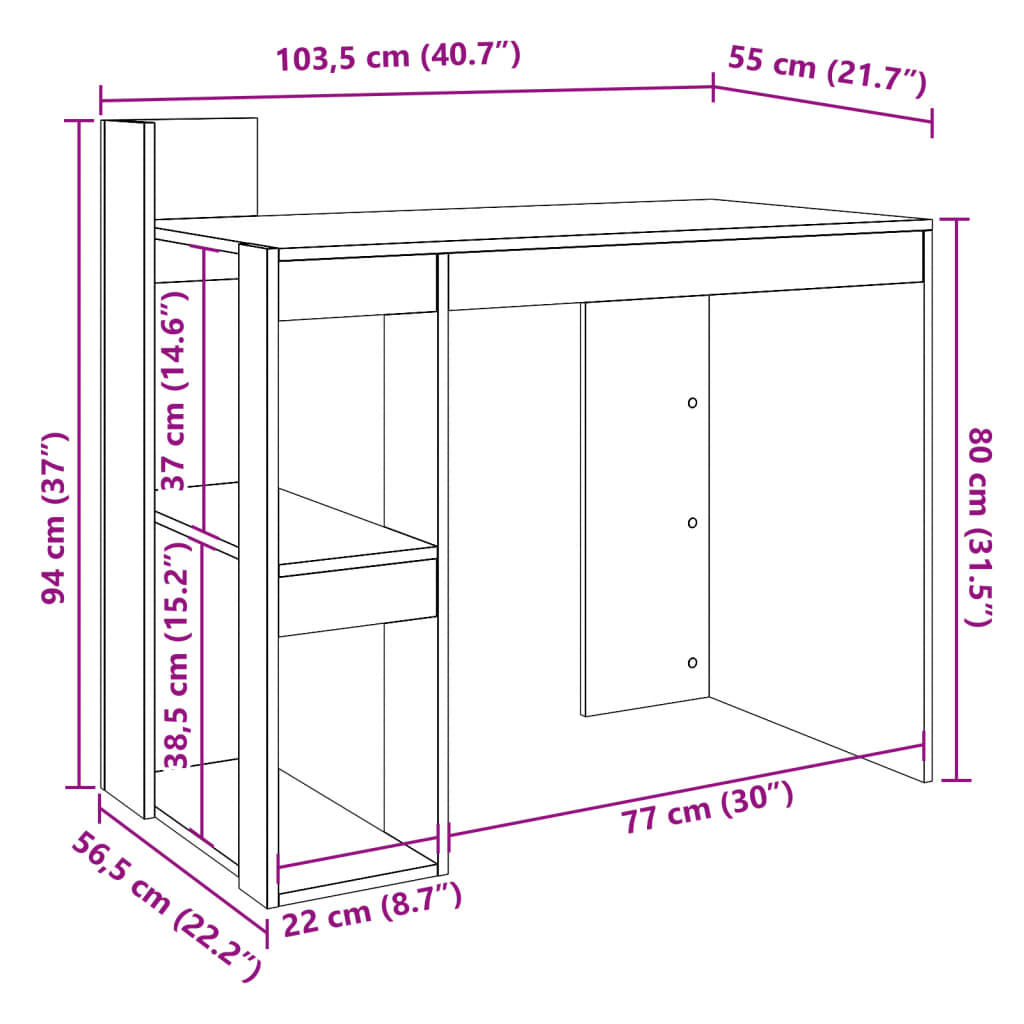 skrivebord 103,5x56,5x94 cm konstrueret træ hvid