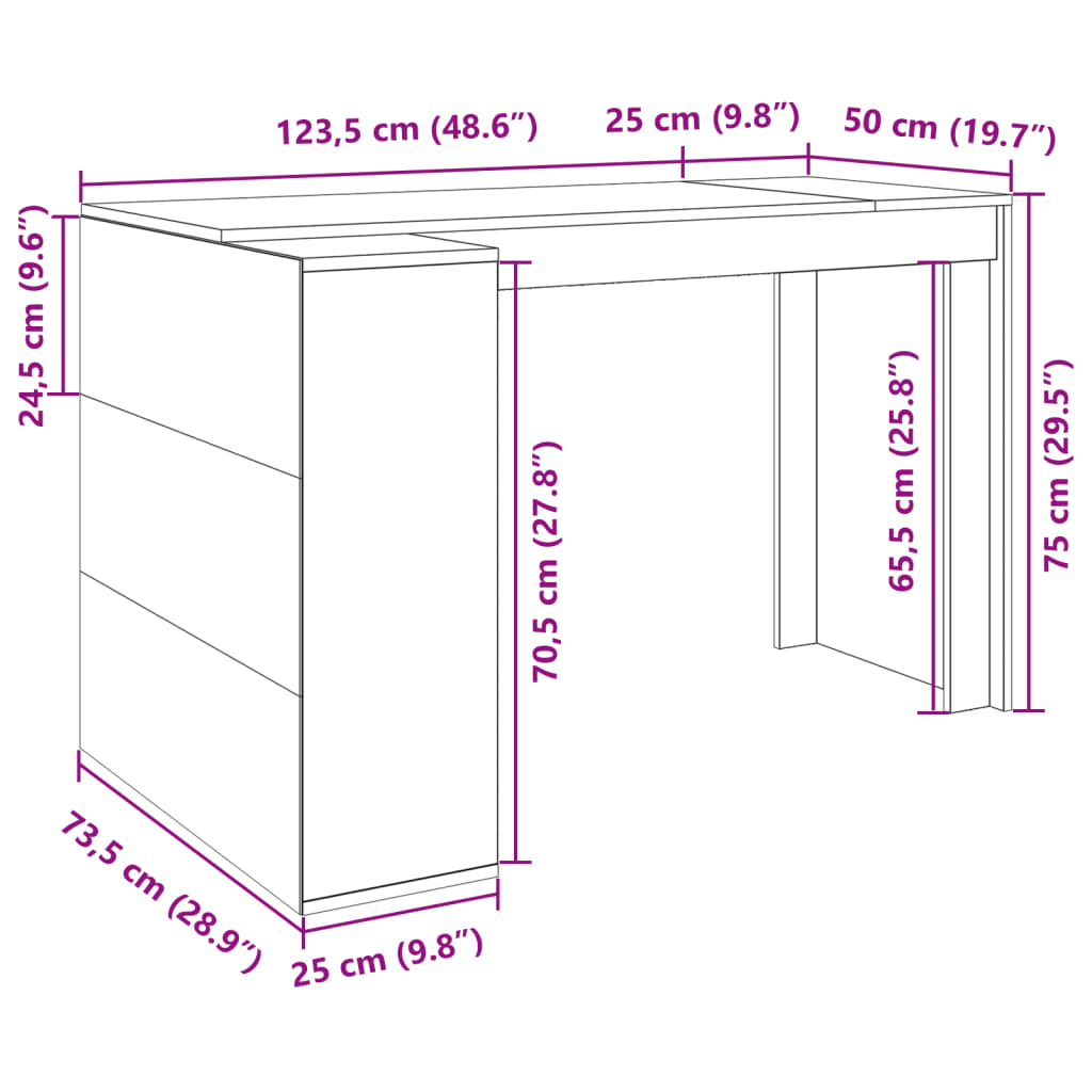 skrivebord 123,5x73,5x75 cm konstrueret træ hvid