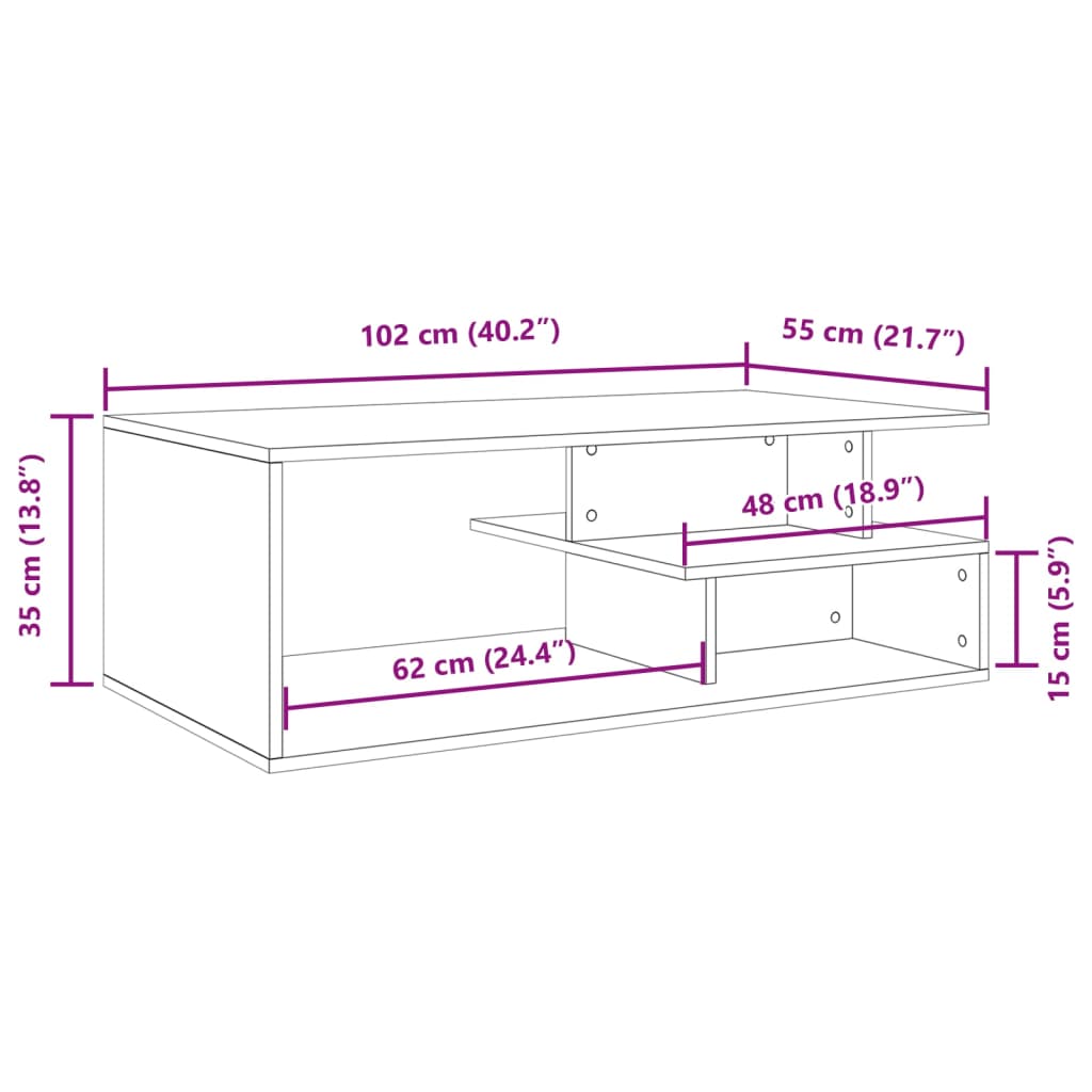 sofabord 102x55x35 cm konstrueret træ hvid