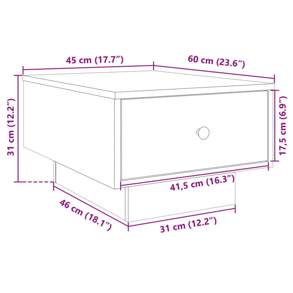 sofabord 60x45x31 cm konstrueret træ betongrå